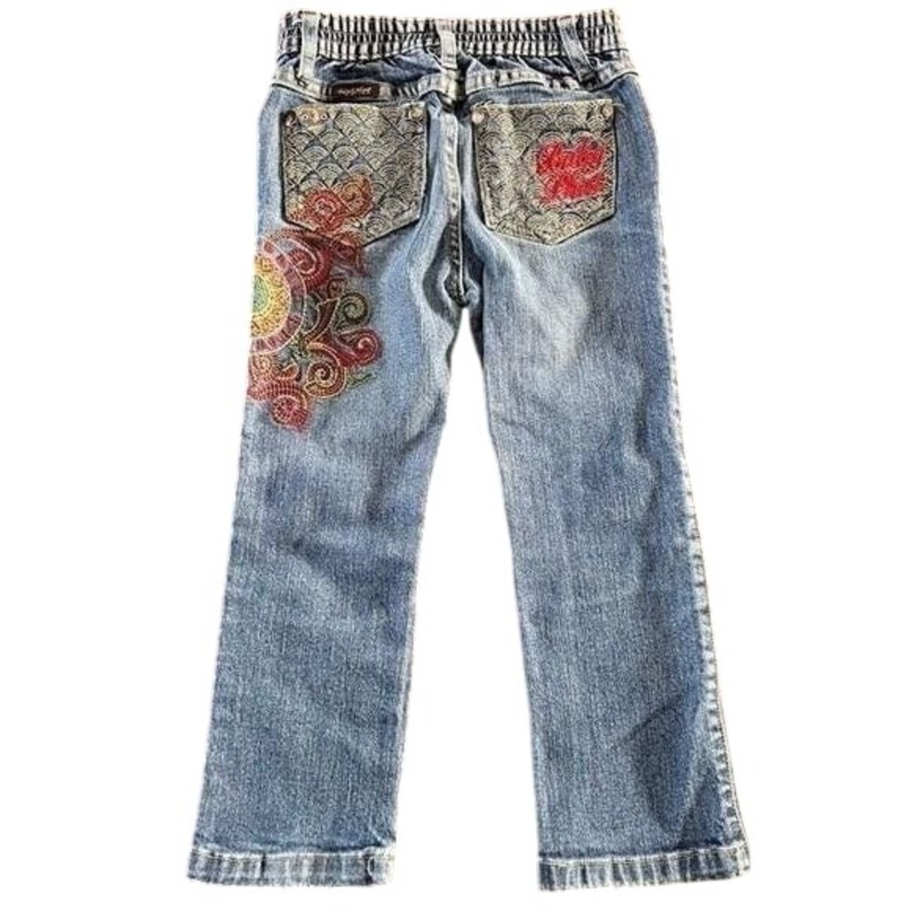 Baby Phat Girlz Jeans Girls Size 4 Blue Denim Embroidered Cat Y2K Excellent